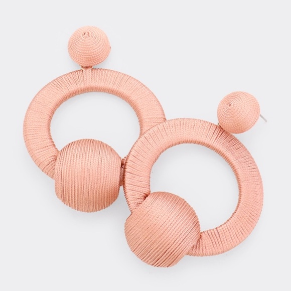 Coral threadball Wrapped Round Drop Earrings - Picture 2 of 5